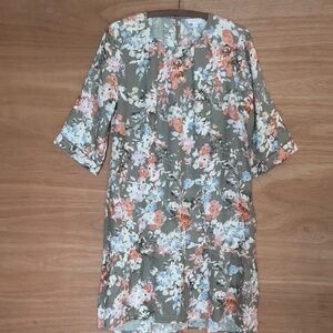 J Jill love linen 100% linen floral dress size S small 3/4 sleeve sheath pocket